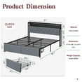 thumbnail image 2 of Walsunny Queen Bed Frame with Led Light and 2 Drawers, Metal Platform Bed with Charging Station and Linen Fabric Storage Headboard Strong Metal Slats Black, 2 of 9