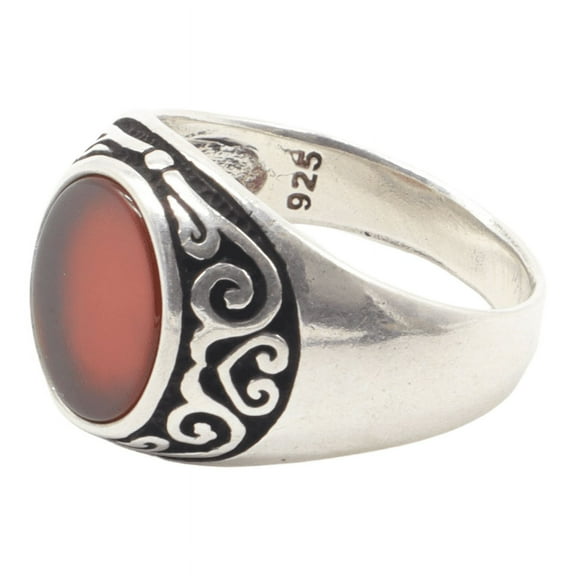 Silver Handmade Ring 925k Sterling Silver Red Carnelian GemStone Ring Men's Ring with Round Stones Outstanding Gift KCR022
