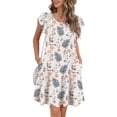 thumbnail image 2 of Mengpipi Womens Dresses Summer Casual Ruffle Sleeve Beach Sundresses with Pockets, White-Leaves-M(US 8-10), 2 of 6