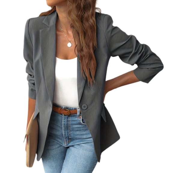 Womens Button Long Sleeve Suit Jackets Business Casual Solid Color Lady Blazer