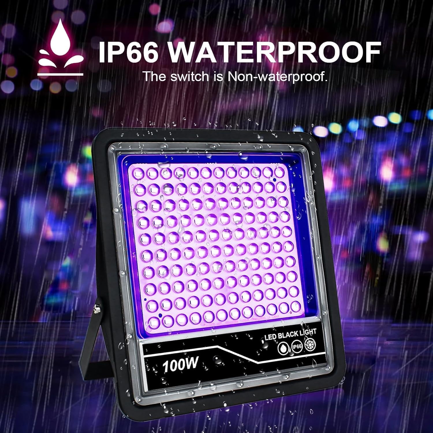 100W Black Light, Upgraded 2 Pack LED Black Lights for Glow Party, IP66 Waterproof Black Light, UV Flood Light for Halloween, Christmas, Neon Glow, Fluorescent Poster, Glow in The Dark