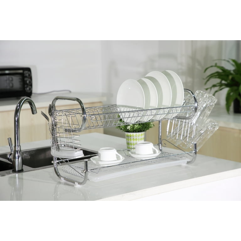 2/3 Tiers Dish Drying Rack Holder Basket Plated Iron Home Washing