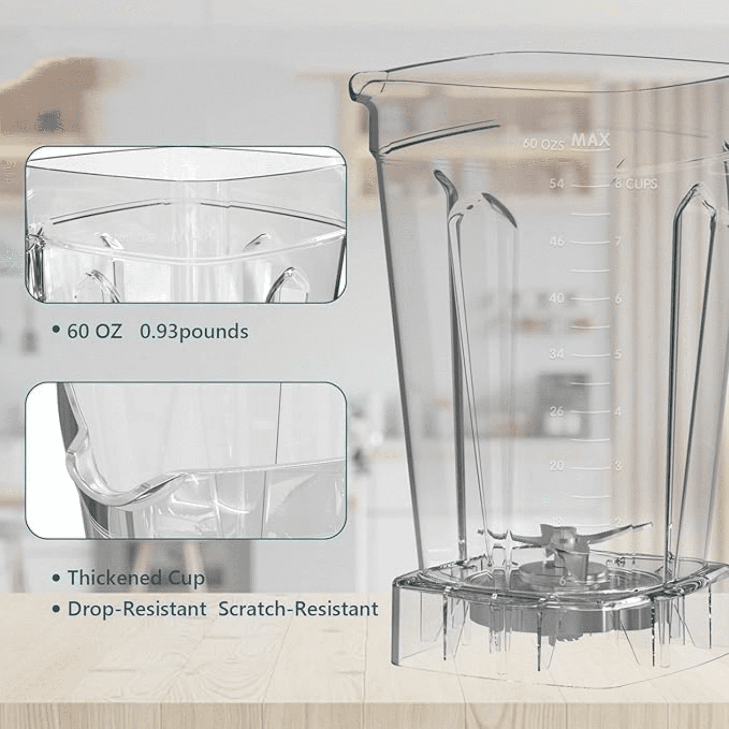 1800W, Professional High Speed Countertop Blender with Stainless Steel Blades, 60oz Jar for Shakes and Smoothies, Ice and Fruits, Dishwasher