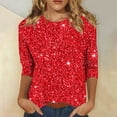 thumbnail image 2 of ZVAVZ Hauts d'Été Décontractés pour Femmes, Chandail Imprimé Mode pour Femmes, T-Shirts à Manches 3/4 Col Rond, T-Shirts Graphiques pour Femmes en Solde Rouge, 2TG, 2 of 5