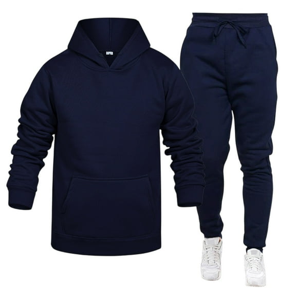 CharmCyan Men’s White Hoodie and Sweatpants Set, Soft Fleece Tracksuit, Casual Athletic Loungewear for Outdoor and Indoor Use Dark Blue L