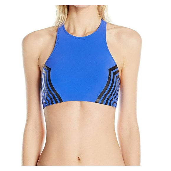 Profile by Gottex Women's Solid Contrast Tape High Neck Bikini Top Swimsuit, Headliner Black Royal, 12