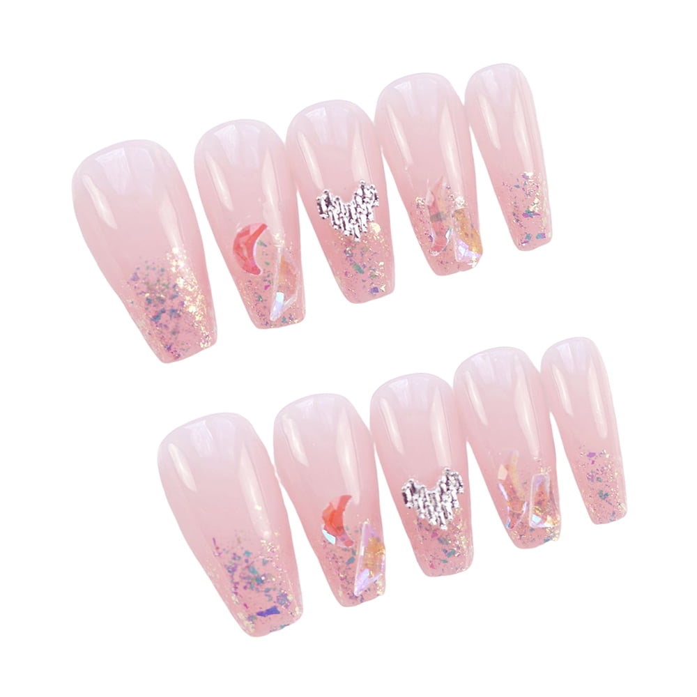 French Nude Pink Ballerina White Long Coffin Fake and False Nails Press on  Tips Manicure for Women and Girls - Walmart.com