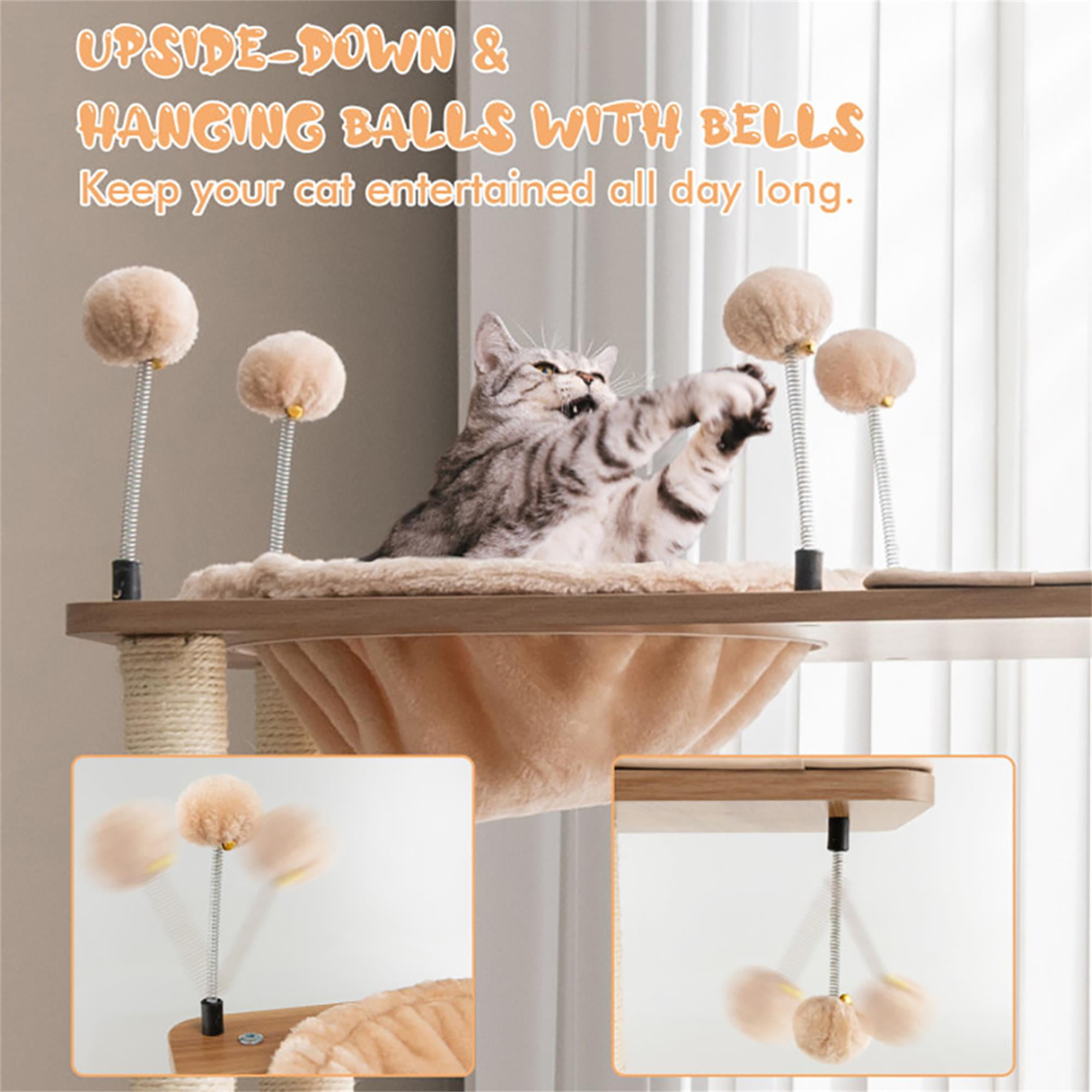 Kadyn 52" Wood Cat Tree Tower for Indoor Cats with Scratching Posts Washable Detachable Cushion, Teasing Balls, Modern Cat Condo Furniture for Large Cat, Beige
