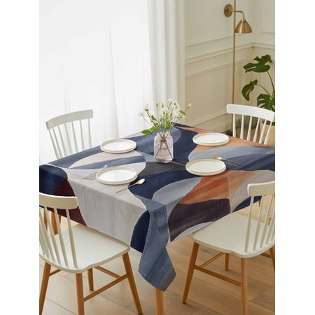 Navy Blue Burnt Orange Tablecloth Rectangle Table Cloth 52x70 Waterproof Outdoor Table Cloth Covers Decorative Table Protector Retro Geometric Abstract Washable Table Cover for Kitchen Dinning Party