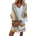 thumbnail image 1 of Txlixc Vestido estampado de 3 / 4 mangas para mujeres, vestido de verano con volantes de cuello V Txlixc moda, 1 of 7