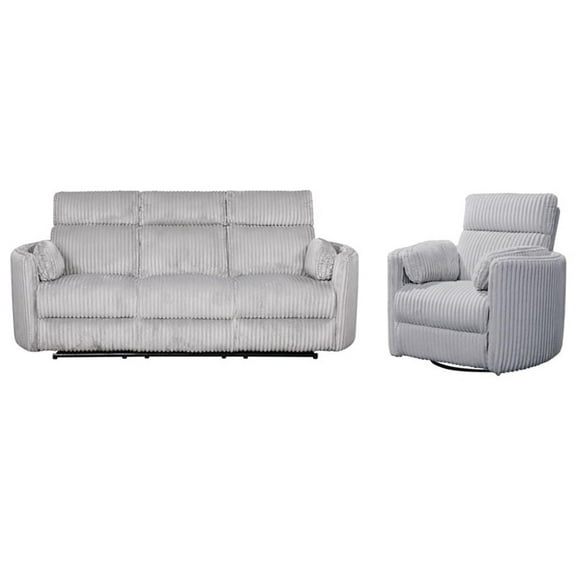 Pemberly Row Modern Mega Grey Power Glider Reclining Sofa and Glider Recliner