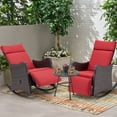 thumbnail image 2 of HOMREST Outdoor Recliner Set of 2, Wicker Reclining Patio Chair with 150°Adjustable Backrest & Extended Footrest & Removable Cushion for Garden, Burgundy, 2 of 7