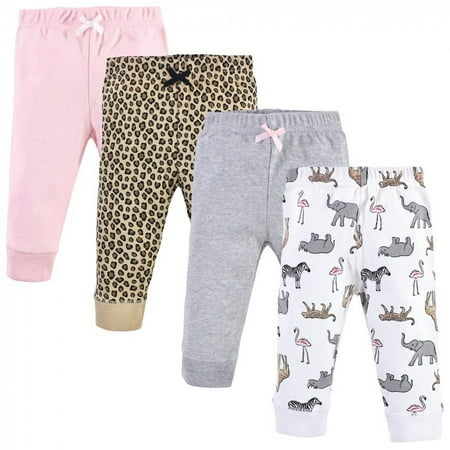 UPC: 0660168256703 | Hudson Baby Infant and Toddler Girl Cotton Pants 4pk Modern Pink Safari 3-6 Months