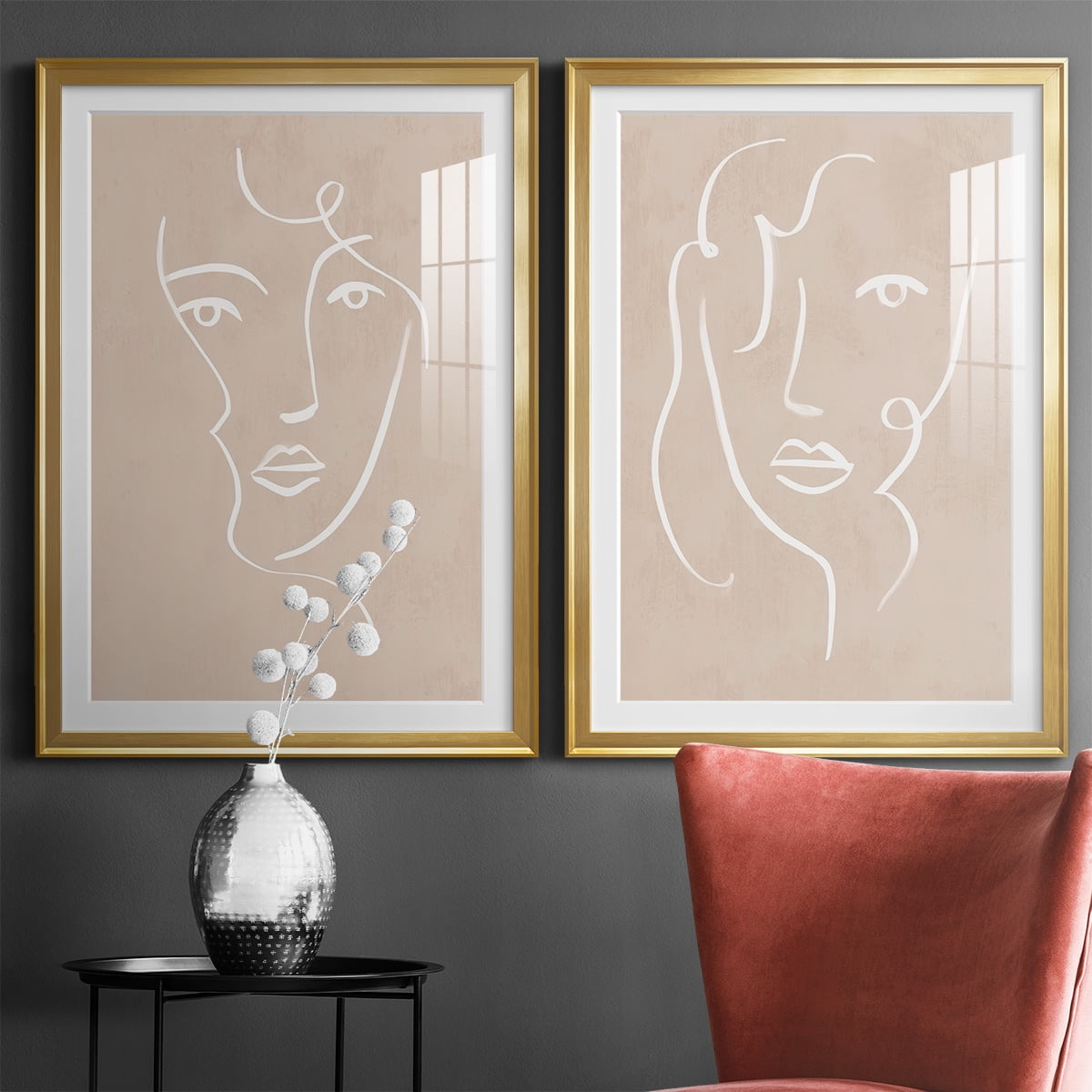 Wexford Home Curly Face I Premium Framed Print, 30.5" x 42.5" - Ready to Hang, Gold (Set of 2)