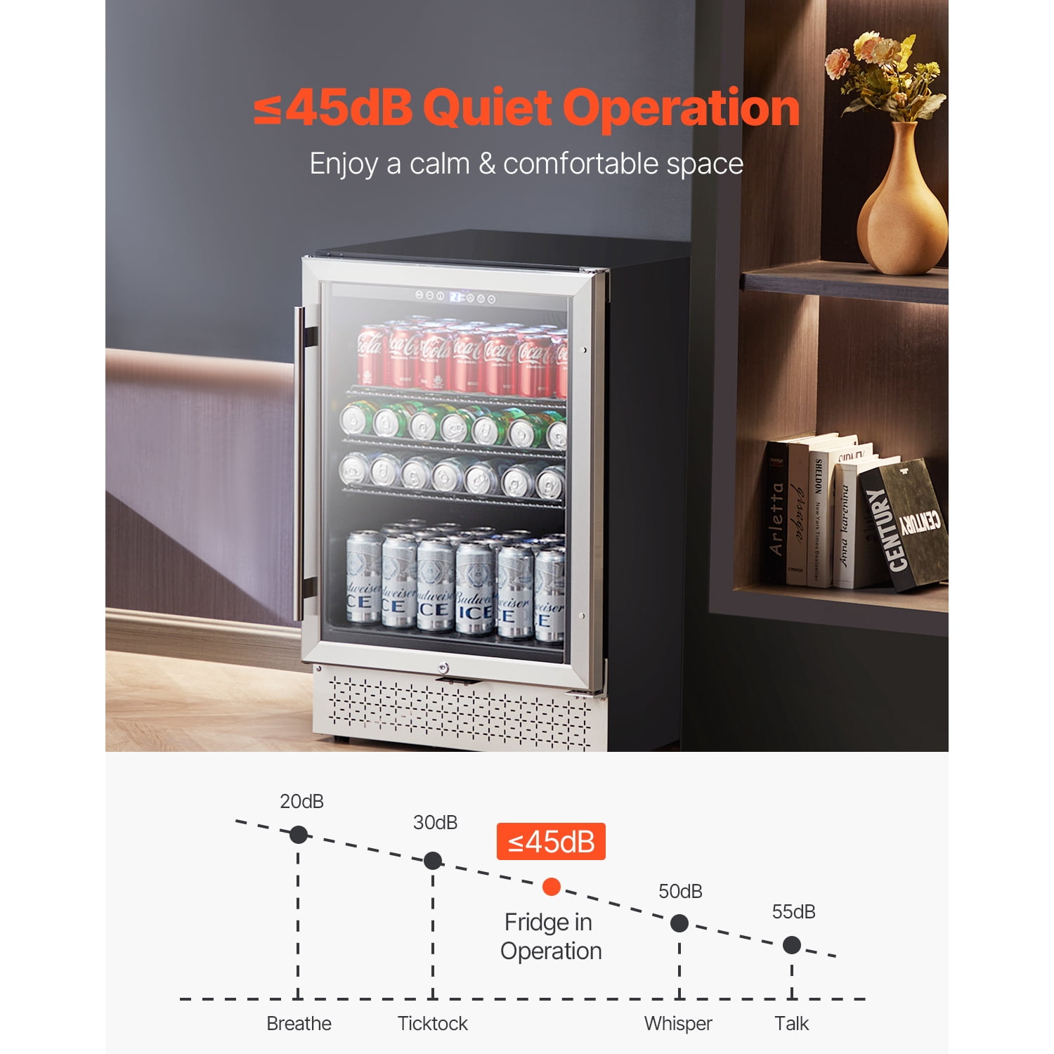 KFFKFF Drink Cooling Appliance, 154 Can Capacity Drink Chiller, Compact Refrigerator with Transparent Door, Modifiable Racks, Electronic Temp Regulation, Integrated & Detachable Soft Drink Chiller