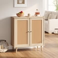 thumbnail image 3 of MELLCOM Buffet Cabinet, Kitchen Storage Cabinet, Sideboard Buffet Cabinet with Storage, with Rattan Decorated Doors and Solid Wood Feet, Natural, 3 of 8