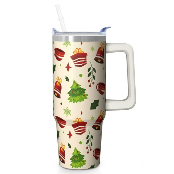 30oz Merry Christmas Tumbler with Straw and Handle, Santa Claus Stainless Steel Insulated Cup Gifts