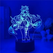 Genshin Impact Keqing 3D Lamp - LED Atmosphere Bedside Night Light Remote Control 7 Color Changing Perfect Christmas or Birthday Gift for Children Energy Efficient USB Powered