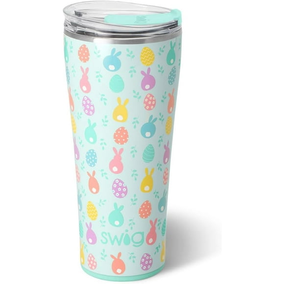 TRAHOO-32oz Insulated Tumbler, Travel Coffee Tumbler with Lid, Cup Holder Friendly Travel Coffee Mug, Stainless Steel Thermos with Lid (Egg Hunt)