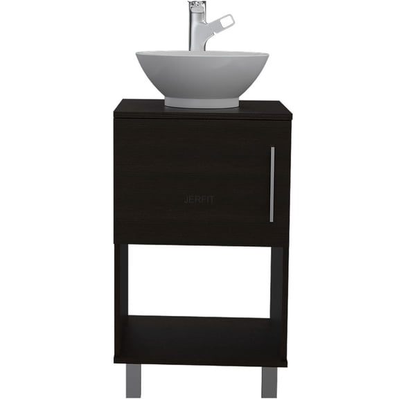 JERFIT 24 inch Bathroom Vanity with Sink, Single Basin Modern Bath Vanity Cabinet with Storage Shelf, Black Bathroom Furniture for Powder Room