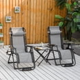 thumbnail image 2 of Outsunny 3 Pieces Foldable Patio Lounge Chair, Zero Gravity Chair Set of 2 with Side Table and Cup Holder, Reclining Chairs with Foot Massager Function, Headrest, Grey, 2 of 10