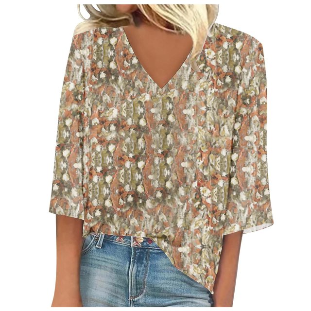 YDLCAFD Chemise Décontractée à Manches 3/4 pour Femmes, Col en V, Ample