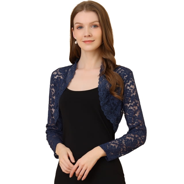 Día de San Patricio Cárdigan Cortas De Manga Larga Floral Transparente Para Mujer Azul profundo XL