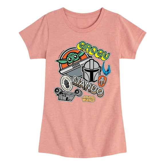 Star Wars - Mando Grogu Stickers - Youth Girls Fitted Short Sleeve T-Shirt