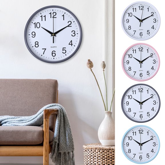 Oiur Round Wall Clock Simple Style High-precision Battery Operated Easy-to-Read Non-Ticking Quartz Clock Wall Decor,Blue