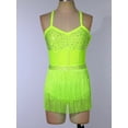 thumbnail image 2 of Mufeng Womens Tassel Shiny Leotard Dress Sleeveless Fringe Bodysuit Latin Tango Salsa Jazz dancewear Fluorescent Yellow L, 2 of 7