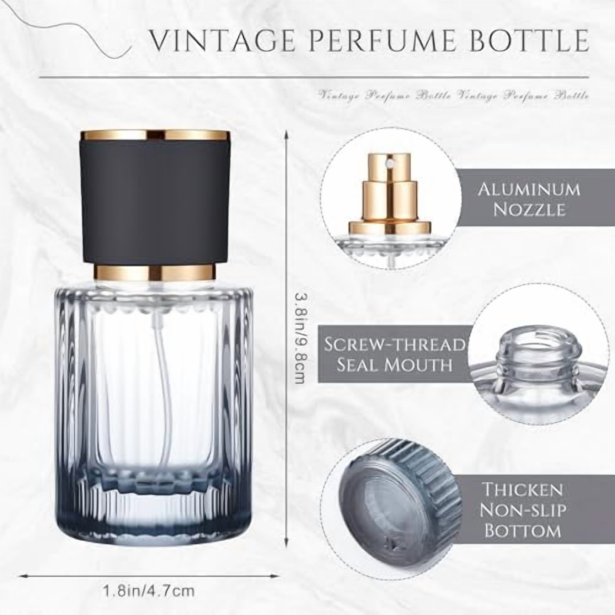12 Pcs 50 ml Perfume Cologne Bottles Empty Refillable Travel Glass Chic Empty Perfume Spray Bottles Decorative Set for Men Women Portable Dispenser Fragrance Container Set (Black)