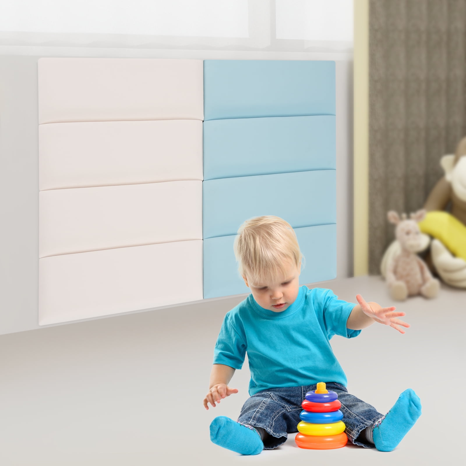 Dwellnix Soft Wall Padding for Kids, 8-Piece Set, Anti-Collision Protection, Easy Install Adhesive Safety Cushions for Baby Rooms and Play Areas