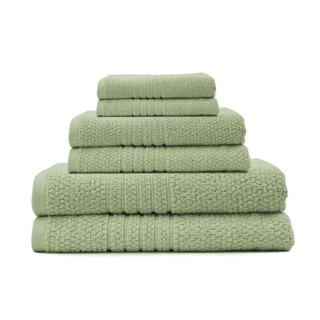 Hand Painted Cotton Linen - Softee Pastel Textured 6-Piece 100% Cotton Bath, Seedling Green