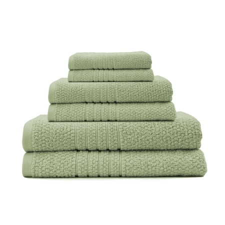 Softee Pastel Textured 6-Piece 100% Cotton Bath, Seedling