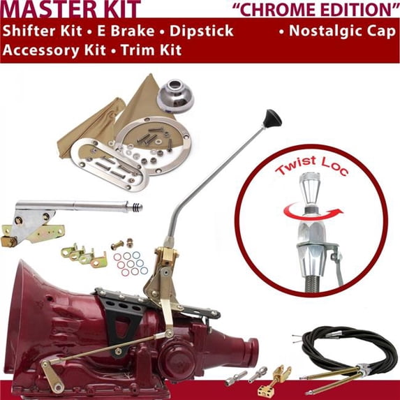 American Shifter C4 Shifter Kit Chrome 12 in. E Brake Cable Trim Kit Dipstick for F6F8A