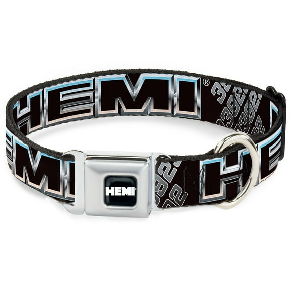 Hemi Pet Collar, Dog Collar Metal Seatbelt Buckle, Hemi Bold Outline 392 426 Black Silver Fade, 13 to 17 Inches 1.5 Inch Wide