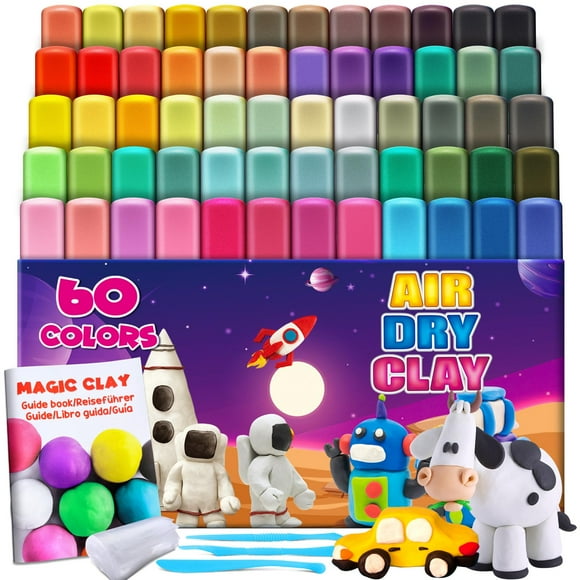 Arcilla mágica Essenson Air Dry Clay, 60 colores, con herramientas para niños a partir de 3 años