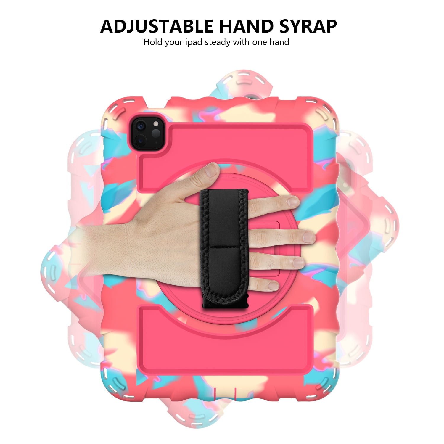 Allytech iPad Air 5 4 10.9 Case 2022/2020, Heavy Duty Shockproof Kids Case with Pencil Holder Hand Strap Kickstand Shoulder Strap for Apple iPad Air 5th 4th Generation 10.9 Inch -Rainbow/Rose