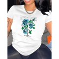 thumbnail image 1 of T-Shirt Femme Imprimé Rose Bleue Chic - Col Rond Décontracté, Manches Courtes, Mélange Polyester Extensible, Lavable en Machine - Parfait pour l'Été & la Mode Quotidienne, 1 of 1
