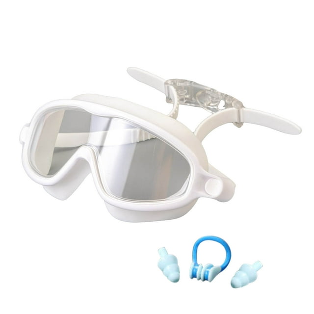 katior Kids Large Frame Fog Swimming Goggles Set with Nose Clip Earplugs for Children Age 3-16 Years