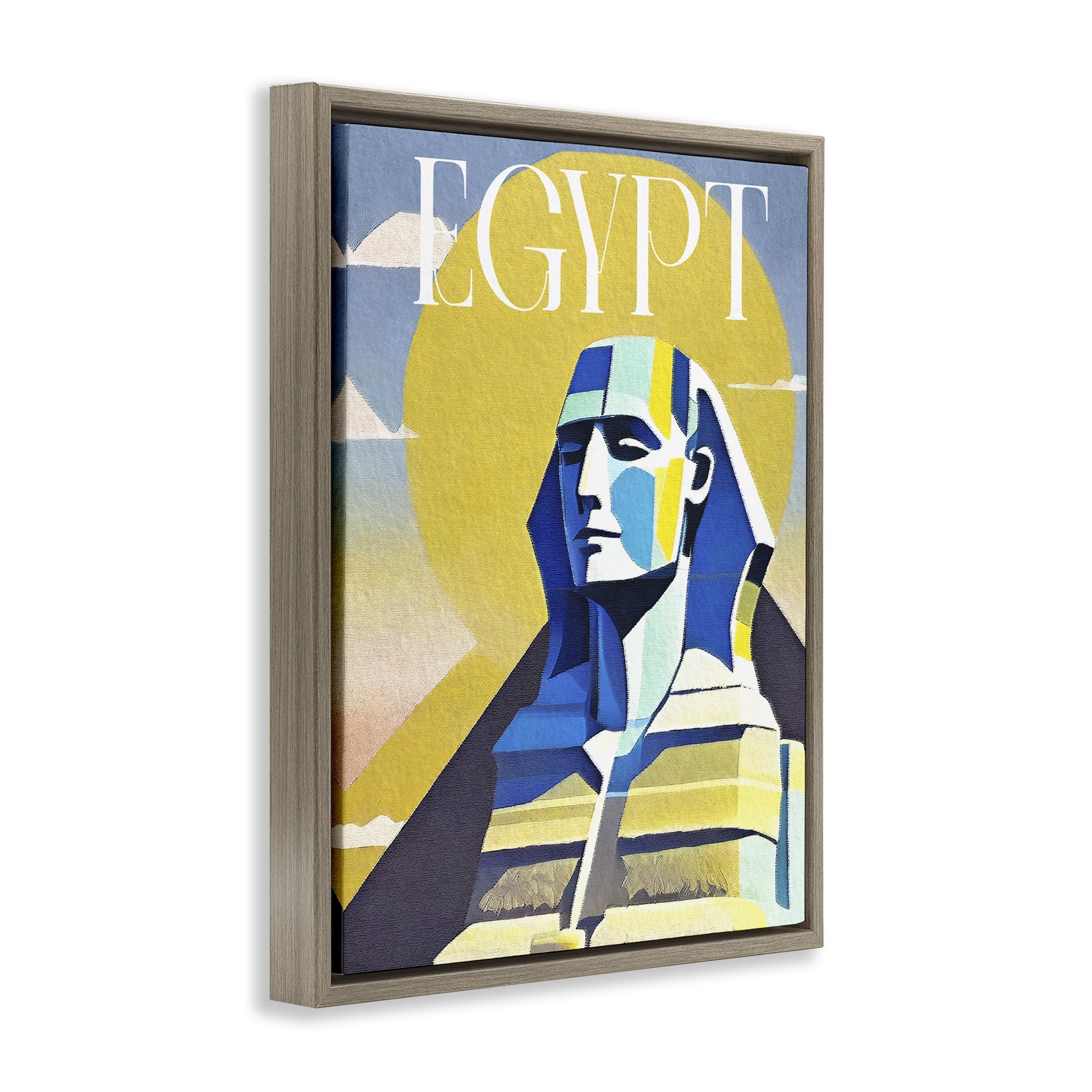 Stupell Industries Egypt Sphinx Landmark Buildings & Architecture Painting Brown Floater Framed Canvas Art Print Wall Art, 25 x 31
