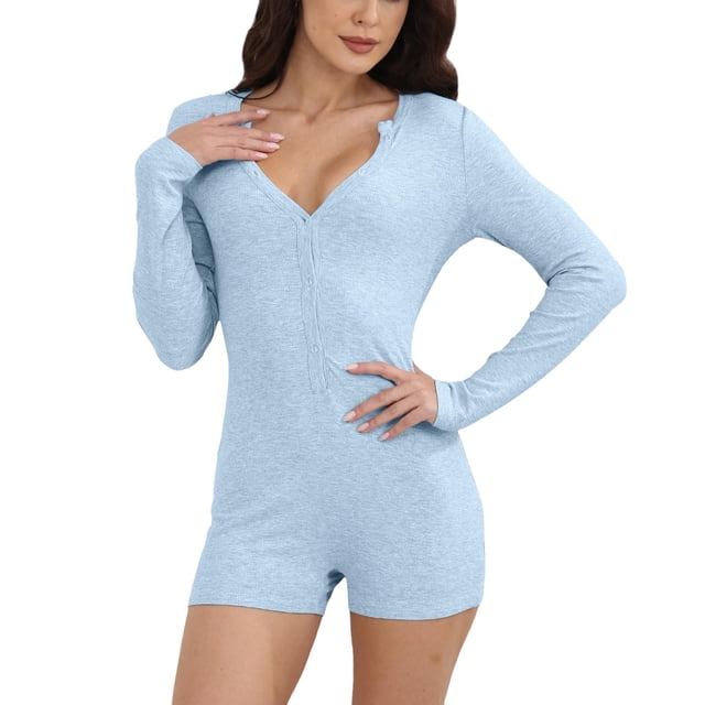 Ensemble de Pyjama Bodycon pour Femmes Printemps Aguichant Col en V Manches Courtes Combishort