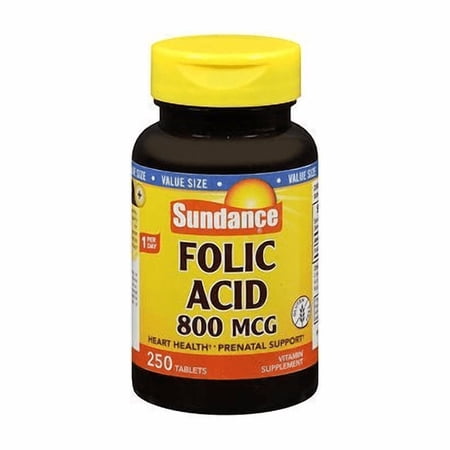 Sundance Folic Acid B-9 Prenatal Support Gluten-Free 800mcg, 250ct, 6-Pack