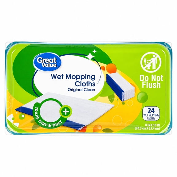 Great Value Original Clean Wet Mopping Cloths - 24 Count, Cleaning Cloths & Wipes
