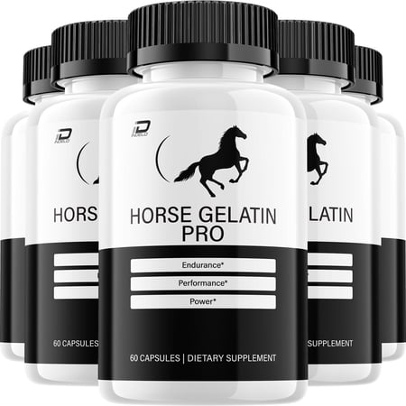 Horse Gelatin Pro Capsules – Advanced Formula Natural Supplement Pills for Active Lifestyle, 5 Pack (60 Capsules per bottle, 300 Capsules in Total)