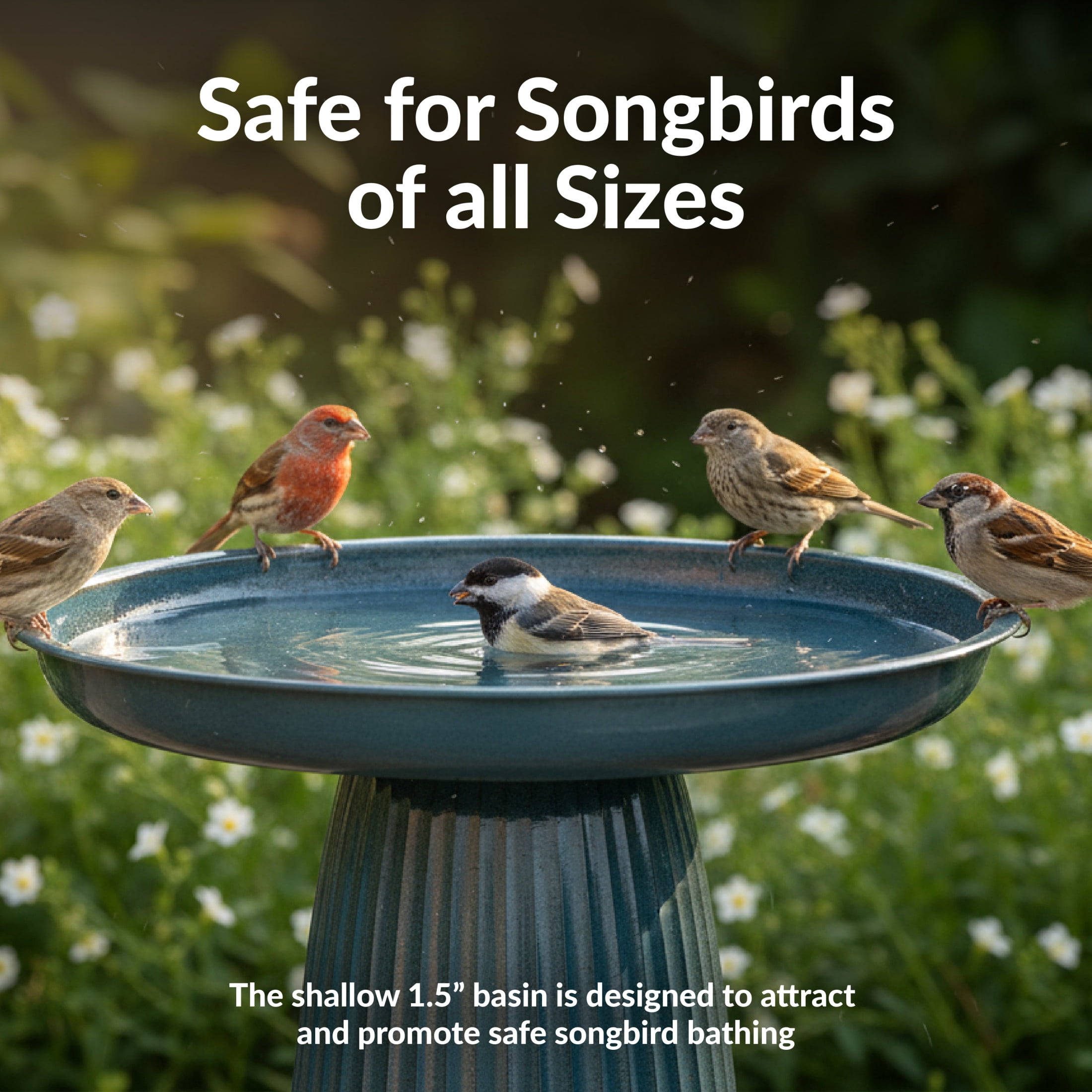 Sunnydaze Gleeful Garden Metal Bird Bath for Outdoors - UV-Resistant Large Bird Bath for Outside - 23-Inch - Blue Glaze