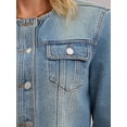 thumbnail image 5 of DARING DIVA Women's Collarless Button Down Long Sleeve Denim Jacket M Vintage Blue, 5 of 7
