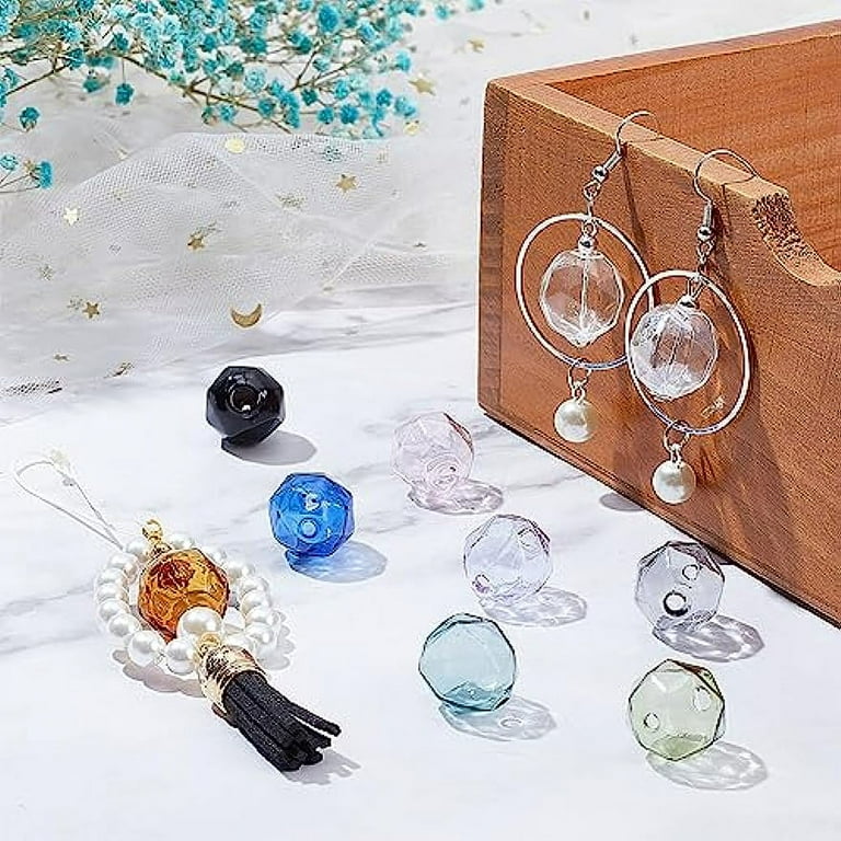 10 Colors Blown Glass Beads Small Glass Globes Charms Faceted Clear Ball Charms Double Hole Wish Ball Pendants for DIY Necklace Pendant Jewelry Craft