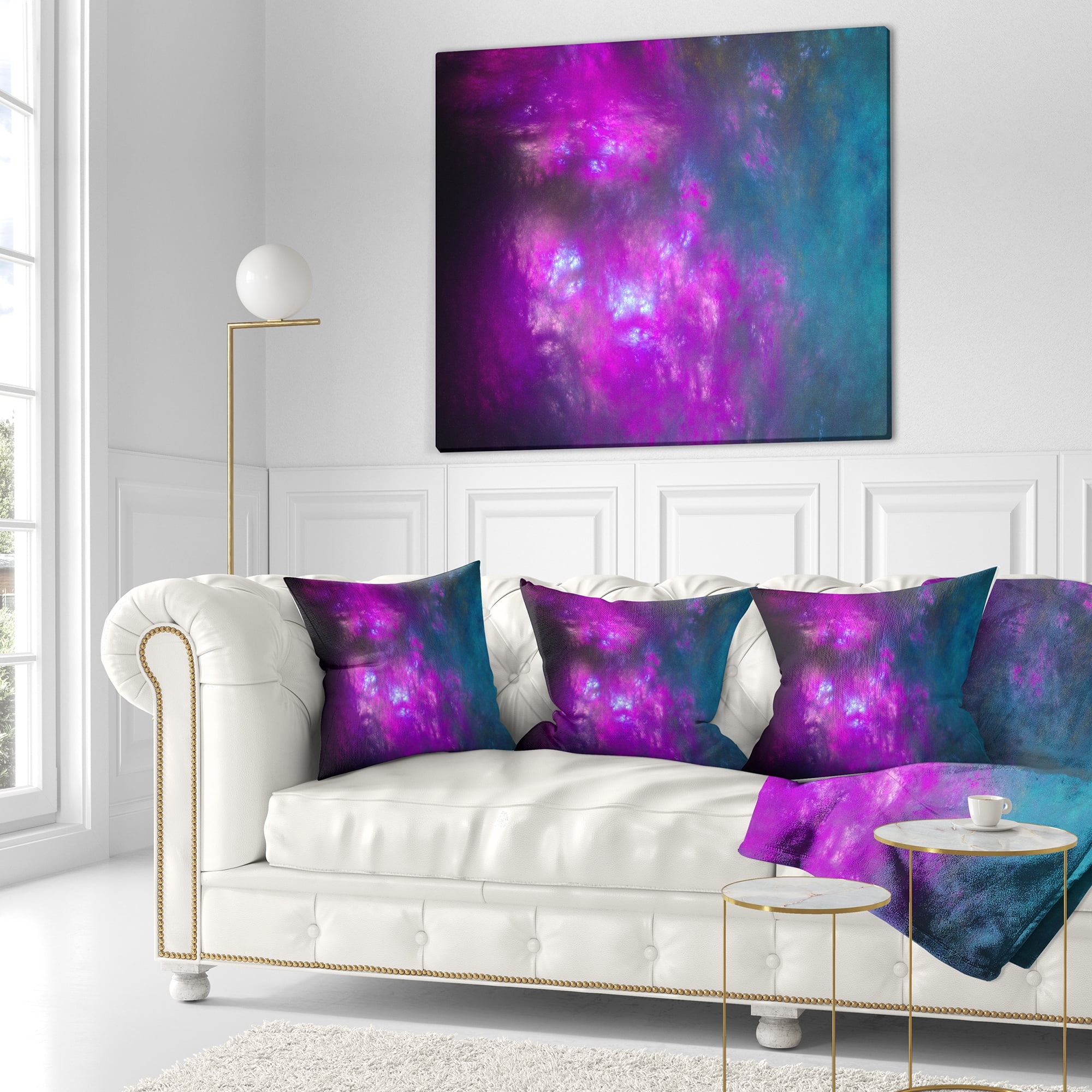 Designart Purple Blue Starry Fractal Sky - Abstract Throw Pillow - 18x18