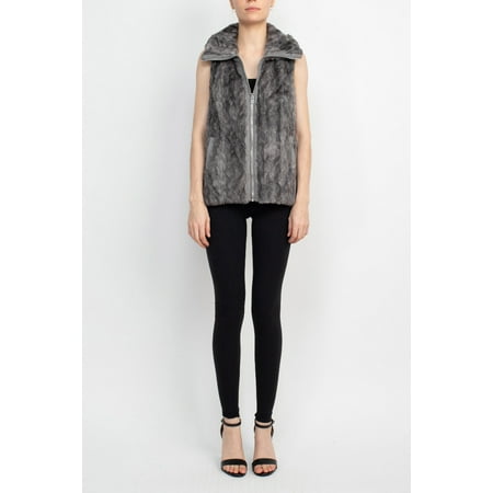 Catherine Malandrino Mock Neck Sleeveless Zip Up Faux Vest-GREY / S